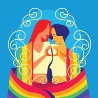 Women Couple with Rainbow Flag vector