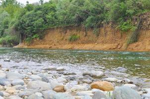 A river with rocks, focus in water photo
