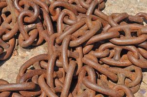 Rusty chains on a boat photo