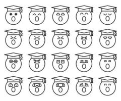 conjunto de emoticonos de línea de estudiante asombrado y enojado vector