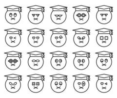 conjunto de emoticonos de línea de estudiante mudo vector