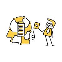 businessman controlling robotic head yellow doodle theme illustration vector