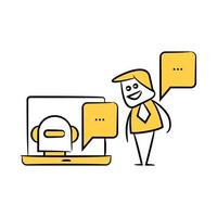 chat bot y empresario amarillo doodle tema ilustración vector