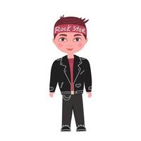 Rock star boy in a leather jacket with a bandana on his head. Illustration for printing, backgrounds, packaging, greeting cards, posters, stickers and textile. Isolated on white background. vector
