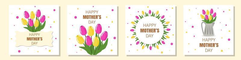 Set Happy Mothers Day Floral Cards Suitable for Social Media Print Decoration Invitation Cards and other Mothers Day Related Activities Vector Illustration