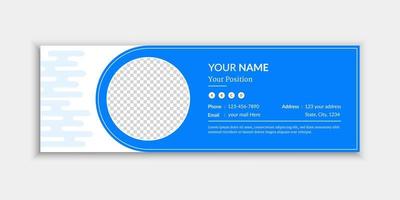 plantilla de firma de correo electrónico creativa única o diseño de plantilla de pie de página de correo electrónico horizontal formas de color azul vector