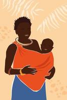 Abstract contemporary portrait of a young African woman with a child in national ethnic clothing. Vector graphics.