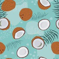 Seamless pattern with coconut and palm leaves. Tropical abstract summer print. Vector graphics.