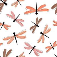 Seamless pattern with summer abstract ornament. Simple minimalistic print with dragonfly insects. Vector graphics.