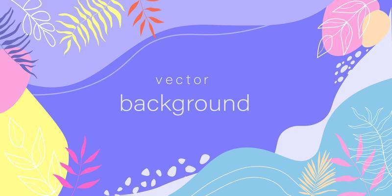 Horizontal vector design templates in a simple contemporary style with summer tropical leaves, abstract shapes, with space for copying text, desktop wallpapers in social media.