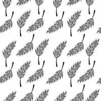 Seamless pattern of wheat ears, hand-drawn in sketch style. Wheat, oats. Monochrome. Symbol of baked goods. Simple vector illustration