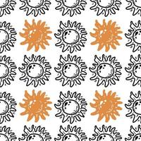 Seamless pattern of stylized planets, hand-drawn in sketch style. Sun. Star. Monochrome elements on white background vector