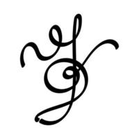 Music key hand-drawn doodle. Element from the science of music. Silhouette. Symbol of melody, vector illustration of black shape