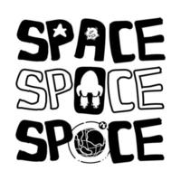 Space lettering, label set. Stylized space lettering with doodle style elements. Typographic design, retro vector illustration.