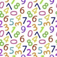 Seamless pattern of multicolored numbers, hand-drawn elements in a cartoon style. Bright Arabic numerals. School. Learning. Children. Learning. Cute numbers vector