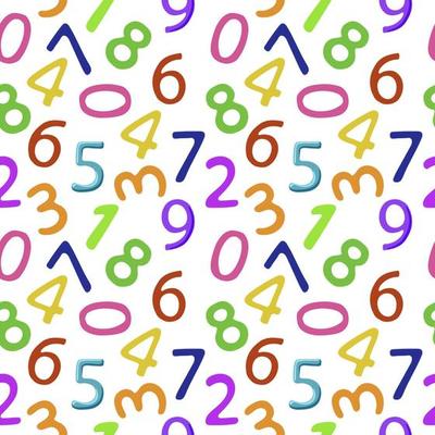 Seamless pattern of multicolored numbers, hand-drawn elements in a cartoon style. Bright Arabic numerals. School. Learning. Children. Learning. Cute numbers