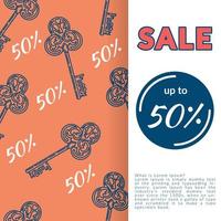 Discount banner with decorative keys. Great design for announcements of seasonal sales, business for hotels. Corporate style for the hotel leisure industry vector