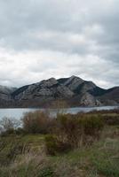 Vertical shot of a mountain landscape travelling from Leon to Asturias. Caldas de Luna, Spain. photo