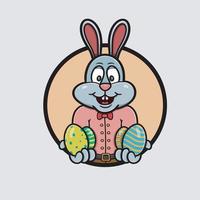 caricatura de conejo mascota con logo de huevos. feliz tema de pascua. vector