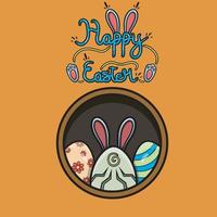 logo de dibujos animados de tres huevos de mascota y fuente de pascua feliz. feliz tema de pascua. vector