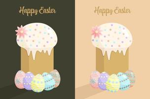 tarjeta de pascua decorativa con pastel de pascua y huevos de pascua vector