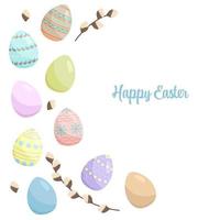 Decorative Vector Easter Card With Easter Eggs And Willow Branches