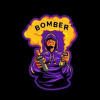 logotipo de la mascota del bombardero y el artista de graffiti vector