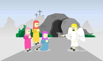 The angel told the three women who came to the tomb of Jesus that Jesus had risen. Suitable for storytelling, children's Christian books, etc. vector