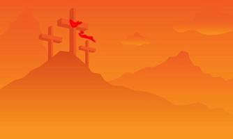 The three crosses on the mountain show the sacrifice of Christ and are commonly called Good Friday. Suitable for everything related to Christian events vector