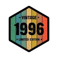 Diseño de camiseta retro vintage de 1996, vector