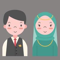 Cute muslim wedding couple illustration vector