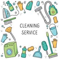 Hand drawn design template of cleaning equipments vector