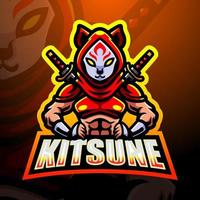 Kitsune ninja mascot esport logo design vector