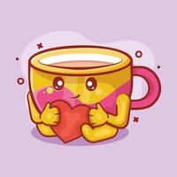 cute coffee cup character mascot holding love heart sign isolated cartoon in flat style design. great resource for icon,symbol, logo, sticker,banner. vector