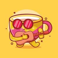 mascota fresca del personaje de la taza de café tocando la guitarra dibujos animados aislados en un diseño de estilo plano. gran recurso para icono, símbolo, logo, pegatina, banner. vector