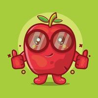 linda mascota de personaje de fruta de manzana con pulgar arriba gesto de mano dibujos animados aislados en diseño de estilo plano. gran recurso para icono, símbolo, logotipo, pegatina, pancarta.