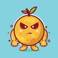 serious orange fruit character mascot with angry expression isolated cartoon in flat style design vector