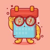 mascota de personaje de calendario genio con expresión de pensamiento dibujos animados aislados en diseño de estilo plano vector