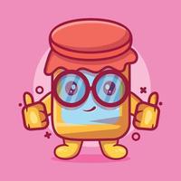 Linda mascota de personaje de tarro de mermelada con pulgar arriba gesto de mano dibujos animados aislados en diseño de estilo plano vector