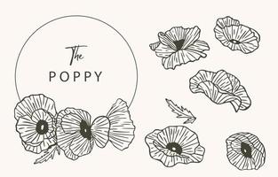 Black poppy flower outline with circle.Vector illustration for icon,sticker,printable and tattoo vector