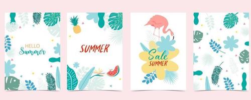 summer sale background with flamingo,leaf,flower vector
