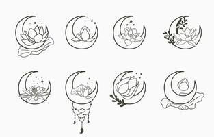 ilustración de vector de contorno de flor de loto negro para icono, pegatina, imprimible y tatuaje