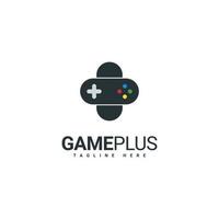 Game Logo Concept Design, Joystick Icon Combination and Plus Sign vector