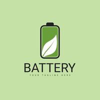 diseño de logotipo de batería con un icono de hoja vector