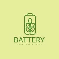 diseño de logotipo de batería con un icono de hoja vector