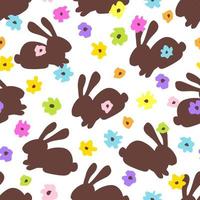 Calm gentle floral vector seamless pattern. Multi-colored flowers, chocolate rabbit on a light background. For printing fabrics, textile products. Spring summer collection. Easter decor.