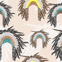vector editable de la ilustración de tocados nativos americanos de vista frontal en varios colores como patrón sin fisuras para crear un fondo de cultura tradicional y diseño relacionado con la historia