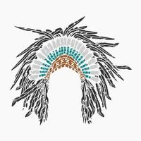 vector editable de ilustración de tocado nativo americano de vista frontal aislado en estilo de pinceladas para la cultura tradicional y el diseño relacionado con la historia