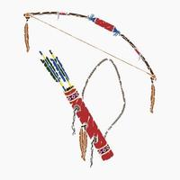 vector editable de ilustración aislada de herramientas de tiro con arco nativo americano en estilo de pinceladas para la cultura tradicional y el diseño relacionado con la historia