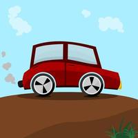 Editable Side View Red Car on a Land Clipart Vector Illustration for Children Book Cover